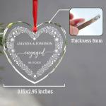 Engaged Christmas Tree Heart Glass Ornament, Personalized Names & Date Engagement Ornament, Anniversary Decoration Gifts for Couple Mr Mrs Fiance Fiancee, Custom Christmas Engaged Keepsake Ornaments