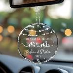 Fastpeace Personalized Our First Christmas Ornament 2025 - Mr and Mrs Ornament for Couples - Wedding Gift for Newlyweds - Personalized Glass Keepsake - Just Married Decoration - Custom Car Hanging