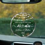 Fastpeace Personalized Our First Christmas Ornament 2025 - Mr and Mrs Ornament for Couples - Wedding Gift for Newlyweds - Personalized Glass Keepsake - Just Married Decoration - Custom Car Hanging