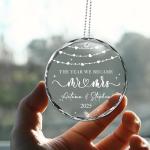 Fastpeace Personalized Our First Christmas Ornament 2025 - Mr and Mrs Ornament for Couples - Wedding Gift for Newlyweds - Personalized Glass Keepsake - Just Married Decoration - Custom Car Hanging