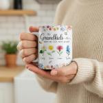Wrappiness Personalized Mug Gift for Grandma – My Grandkids Make My Life More Grand Ceramic Cup, Custom Birth Month Flowers with Up to 8 Grandkids’ Names, Gift for Grandma, Mom for Any Occasion