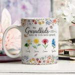 Wrappiness Personalized Mug Gift for Grandma – My Grandkids Make My Life More Grand Ceramic Cup, Custom Birth Month Flowers with Up to 8 Grandkids’ Names, Gift for Grandma, Mom for Any Occasion