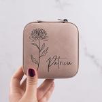 Personalized Leather Jewelry Box with Birth Flower
