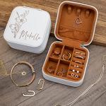 Personalized Leather Jewelry Box with Birth Flower