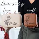 Personalized Leather Jewelry Box with Birth Flower