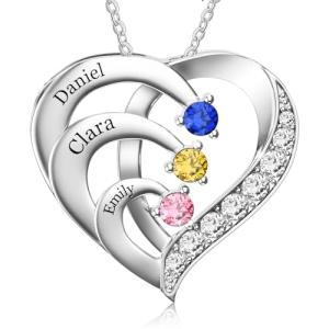 Personalized 3 Name Birthstone Necklace for Her