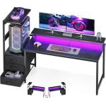 AODK 59 Inch Gaming Desk with LED Light- Reversible Computer Desk with Storage Shelves & Monitor Stand, Modern Gamer Desk Table with Fabric Drawers, Black