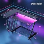 Korfile 40 Inch Gaming Desk with Power Outlet & LED Lights, L Shaped Computer Gaming Table with 3 Tiers Storage Shelves, Corner Gamer Desk with Monitor Stand for Small Space, Carbon Fiber Black