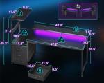 AODK 59 Inch Gaming Desk with LED Light- Reversible Computer Desk with Storage Shelves & Monitor Stand, Modern Gamer Desk Table with Fabric Drawers, Black