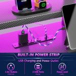 Korfile 40 Inch Gaming Desk with Power Outlet & LED Lights, L Shaped Computer Gaming Table with 3 Tiers Storage Shelves, Corner Gamer Desk with Monitor Stand for Small Space, Carbon Fiber Black