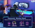 AODK 59 Inch Gaming Desk with LED Light- Reversible Computer Desk with Storage Shelves & Monitor Stand, Modern Gamer Desk Table with Fabric Drawers, Black