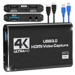 Capture Card Nintendo Switch, Video Capture Card, Game Capture Cards 4K 1080P 60FPS, HDMI to USB 3.0 Capture Cards for Streaming Work with PS4/PC/OBS/Camera