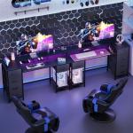 Korfile 47 Inch Gaming Desk with Power Outlets and LED Lights, Reversible Computer Desk with 5 Fabric Storage Drawers, Home Office Desk with Monitor Stand for Working Writing Study, Black