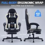 Kslysuty Desk Computer Gaming Chair - High Back Ergonomic Office Chair with Footrest and Lumbar Support, Swivel Comfy Home Gamer Video Game Chairs with Pocket Spring Cushion for Adults (White Leather)