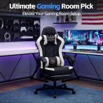 Kslysuty Desk Computer Gaming Chair - High Back Ergonomic Office Chair with Footrest and Lumbar Support, Swivel Comfy Home Gamer Video Game Chairs with Pocket Spring Cushion for Adults (White Leather)
