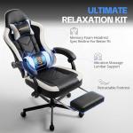 Kslysuty Desk Computer Gaming Chair - High Back Ergonomic Office Chair with Footrest and Lumbar Support, Swivel Comfy Home Gamer Video Game Chairs with Pocket Spring Cushion for Adults (White Leather)