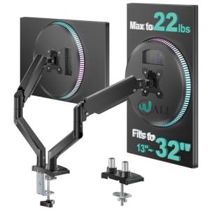 WALI Dual Monitor Stand for 13-32 inch Computer Screens, Dual Monitor Arms for 2 Monitors Holds up to 22 lbs, Height Adjustable Dual Monitors Mount, VESA 75x75/100x100mm (GSMP002N), Black