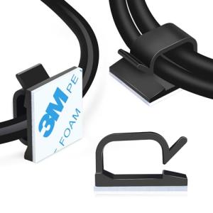 XHF 120 PCS Adhesive Cable Wire Clips Black, Outdoor Christmas Light Clips, Cable Management Wire Organizer Cord Holder for Under Desk, Car, Wall, TV PC Ethernet Cable