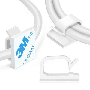 120 Pcs XHF Adhesive Cable Wire Clips White, Cable Staples Outdoor Cable Management Wire Organizer Cord Holder for Under Desk, Car, Wall, TV PC Ethernet Cable