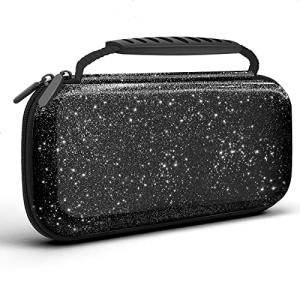 homicozy Glitter Carrying Case Compatible with Nintendo Switch OLED & Switch Console,Black Protective Hard Travel Case Shell Pouch for Nintendo Switch Console/Accessories,Switch Gaming Cases for Girls