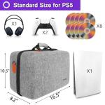 YOREPEK Hard Shell Carrying Case Compatible with PS5, PS5 Pro, Travel Protective Bag Suitable for Playstation 5 Digital Edition, Console, Controllers, Headset and Gaming Accessories, Grey