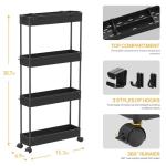 SPACELEAD Slim Storage Cart 4 Tier,Bathroom Organizer Rolling Utility,Mobile Shelving Unit Slide Out for Office, Kitchen, Laundry Room & Narrow Places,Black