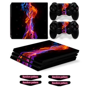 Decal Skin for Ps4 Pro, Whole Body Vinyl Sticker Cover for PlayStation 4 Pro Console and Controller (Include 4pcs Light Bar Stickers)(PS4 Pro, Yellow red fire)