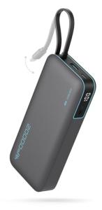 CUKTECH 45W Power Bank 20000mAh, Portable Travel Charger Built-in USB C Cable, Fast Charging Battery Pack for iPhone 16/15/14/13, iPad, Samsung Galaxy, Google Pixel, Android and More (Gray)