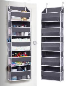 ULG 1 Pack Over Door Organizer with 5 Large and 10 Mesh Side Pockets, 44 lbs Weight Capacity Hanging Storage with Clear Window Kids Toys, Shoes, Diapers, Dark Grey, 5 Layers