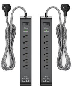 2 Pack Surge Protector Power Strip with 6 Outlets 4 USB Ports 5-Foot Long Heavy-Duty Braided Extension Cords Flat Plug 900 Joules 15A Circuit Breaker Wall Mount for Home Office ETL Listed