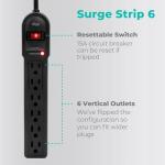 KMC 6-Outlet Surge Protector Power Strip 2-Pack, 900 Joules, 4-Foot Extension Cord, Overload Protection, Black