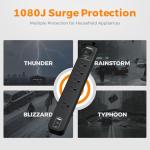 2 Pack Power Strip Surge Protector - 5 Widely Spaced Outlets 3 USB Charging Ports, 1875W/15A 6Ft Braided Extension Cord, Flat Plug Overload Protection, Wall Mount for Home Office Dorm Room Essentials