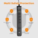 2 Pack Power Strip Surge Protector - 5 Widely Spaced Outlets 3 USB Charging Ports, 1875W/15A 6Ft Braided Extension Cord, Flat Plug Overload Protection, Wall Mount for Home Office Dorm Room Essentials