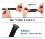 50ft - 1/4 inch & 1/2 inch PET Expandable Braided Sleeving – Black – Alex Tech Braided Cable Sleeve