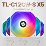 Thermalright 5 Pack TL-C12CW-S CPU Fan 120mm White ARGB Case Cooler Fan, 4pin PWM Silent Computer Fan with S-FDB Bearing Included, up to 1550RPM Cooling Fan（5 Quantities）