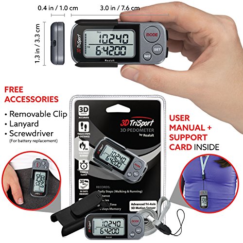 3DTriSport 3D Pedometer with Clip and Strap