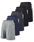 Men's Quick-Dry Sport Shorts, 5-Pack, Various Colors