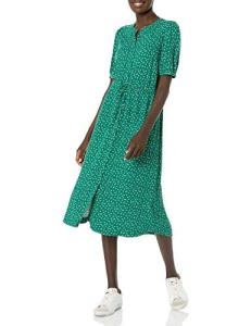 Women's Midi A-Line Dress with Pockets, Green Vine