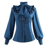 Victorian Gothic Ruffle Blouse in Blue 3XL