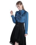 Victorian Gothic Ruffle Blouse in Blue 3XL