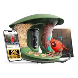 Birdfy 2 Smart Bird Feeder with Camera, AI Identifies Bird Species, Dual-Lens 2K Camera for Live Streaming & Close-Up Photos, Solar-Powered Backyard Birdwatching Gift