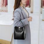 Vintage Crocodile Print Bucket Bag for Women