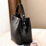 Vintage Crocodile Print Bucket Bag for Women