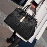 Crocodile-Print Leather Tote Bag for Women