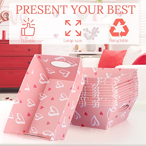 12 Pink Heart Gift Baskets with Handles