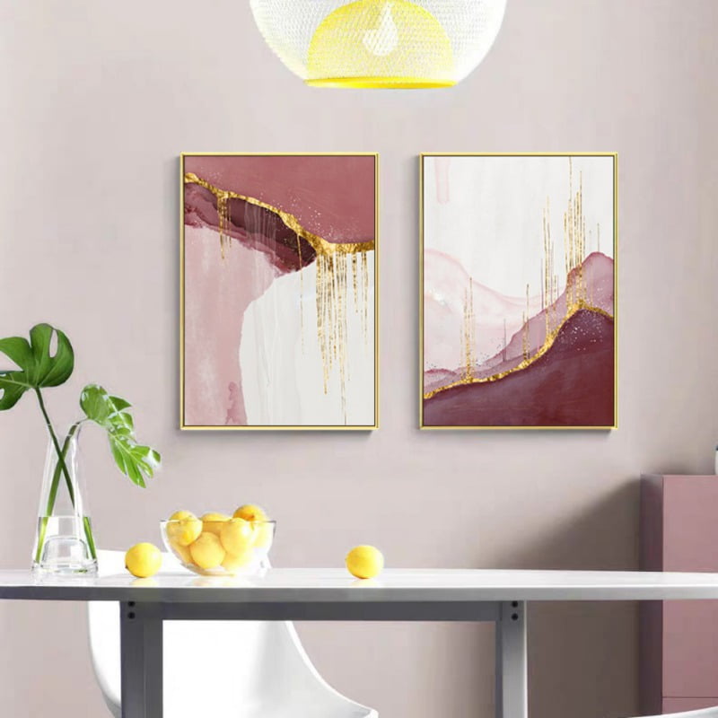 Modern Pink and Gold Abstract Canvas Art Set