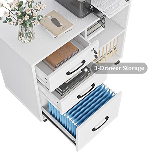 Mobile 3-Drawer Office File Cabinet with Shelf