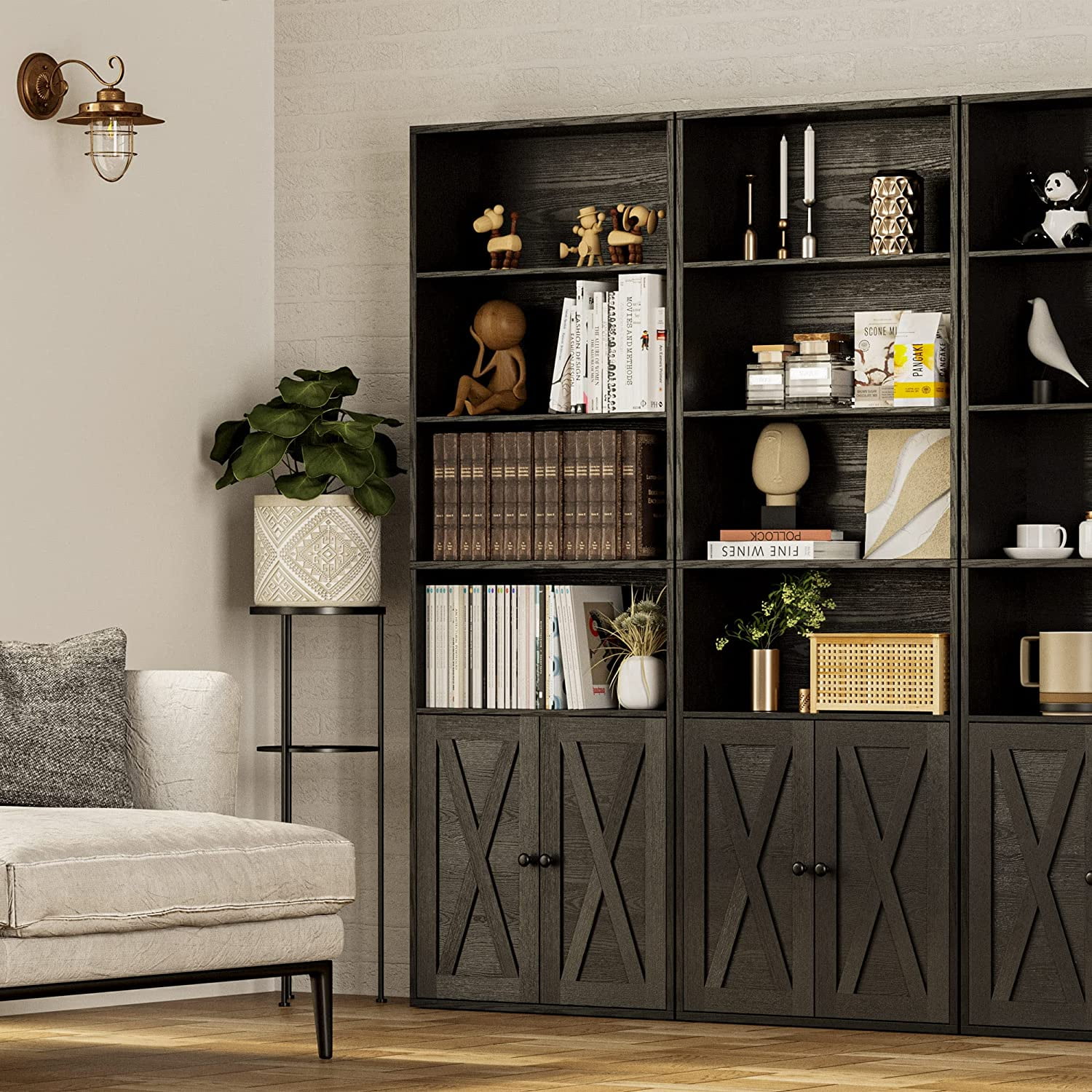 Ironck 70" Tall Industrial Bookshelves with Doors