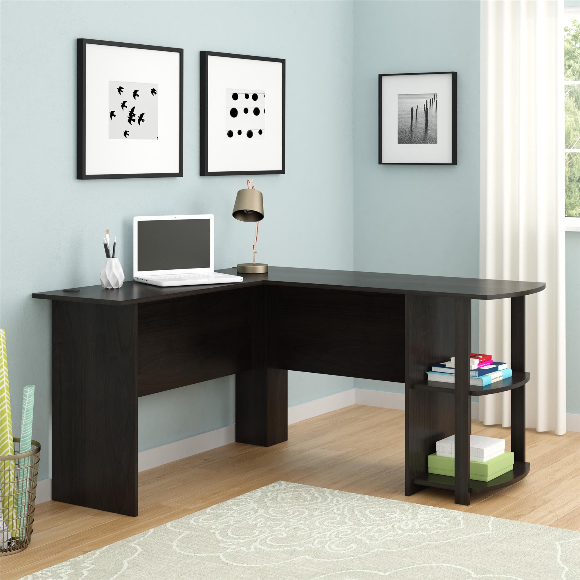 Ameriwood Espresso L-Shaped Desk with Bookshelves