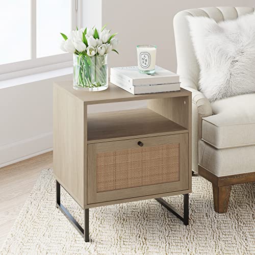 Nathan James Mina Accent Table with Rattan Storage